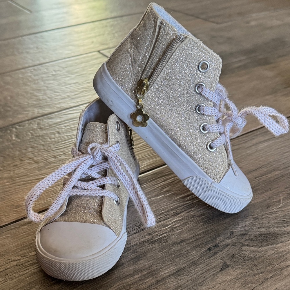Toddler Sparkly Gold Kids High-Top Sneakers